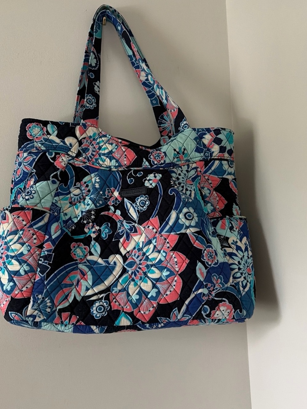 Vera Bradley Quilted Floral Tote in Navy, Teal & Pink